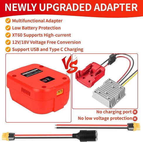 for Milwaukee 18V Battery P-ower Wheel Adapter with USB & Type C Ports and XT60 Port Have Cigarette Lighter Socket & 12 AWG Wire for RC Car,DIY Projects,Car Appliances in Kuwait