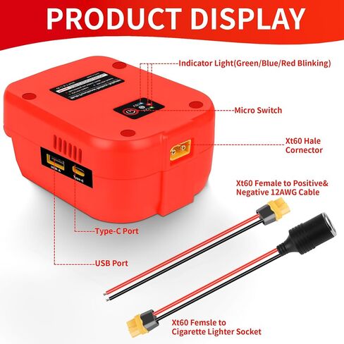 for Milwaukee 18V Battery P-ower Wheel Adapter with USB & Type C Ports and XT60 Port Have Cigarette Lighter Socket & 12 AWG Wire for RC Car,DIY Projects,Car Appliances in Kuwait