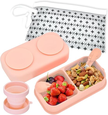 6PCS Travel Suction Plate for Baby,Portable Silicone Suction Plate to Go,Baby Divided Plates Feeding Set with Travel Bag,Cup for Toddler Baby Plate Divided Bowls Travel Essential Gray in Kuwait