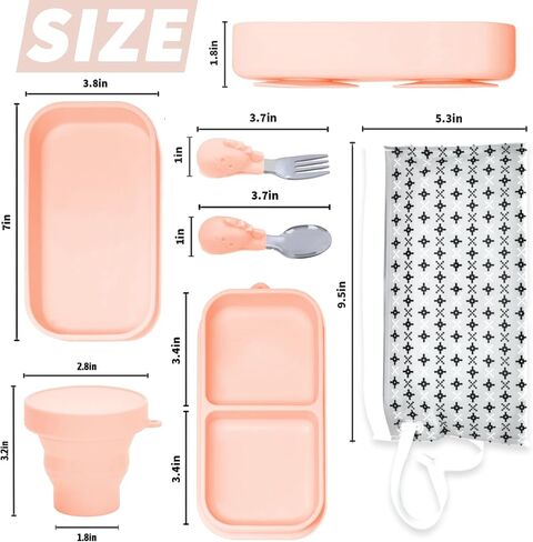 6PCS Travel Suction Plate for Baby,Portable Silicone Suction Plate to Go,Baby Divided Plates Feeding Set with Travel Bag,Cup for Toddler Baby Plate Divided Bowls Travel Essential Gray in Kuwait