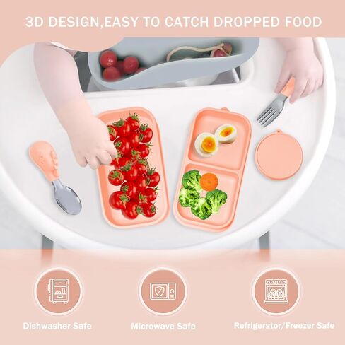 6PCS Travel Suction Plate for Baby,Portable Silicone Suction Plate to Go,Baby Divided Plates Feeding Set with Travel Bag,Cup for Toddler Baby Plate Divided Bowls Travel Essential Gray in Kuwait