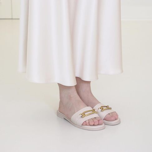 Womens Flat Sandals Round Open Toe Slip On Leather Slides for Summer in Kuwait