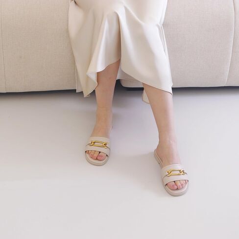 Womens Flat Sandals Round Open Toe Slip On Leather Slides for Summer in Kuwait