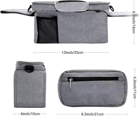 Universal Stroller Organizer with Insulated Cup Holder, Detachable Phone Bag and Shoulder Strap, Cozy Nest Stroller Caddy Organizer Fits for All Stroller Types (Grey) in Saudi Arabia