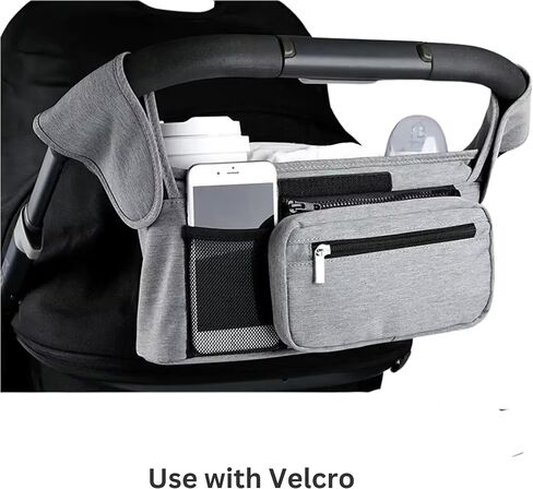 Universal Stroller Organizer with Insulated Cup Holder, Detachable Phone Bag and Shoulder Strap, Cozy Nest Stroller Caddy Organizer Fits for All Stroller Types (Grey) in Saudi Arabia