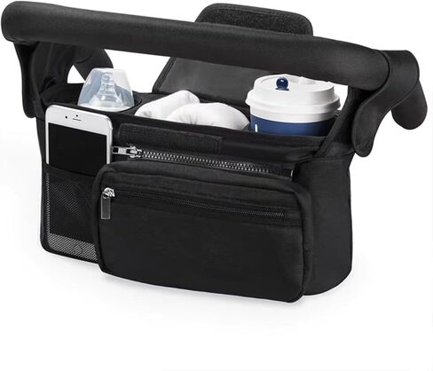Universal Stroller Organizer with Insulated Cup Holder, Detachable Phone Bag and Shoulder Strap, Cozy Nest Stroller Caddy Organizer Fits for All Stroller Types (Grey) in Saudi Arabia