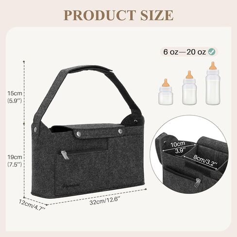 Bacmaxi Found Stroller Vercizer Bag مع حامل كوب - سعة كبيرة ، جيوب متعددة الاستخدامات ، تخزين Caddy عالمي ودائم لحفازات الأطفال ، زجاجات أساسية (أسود) in Kuwait