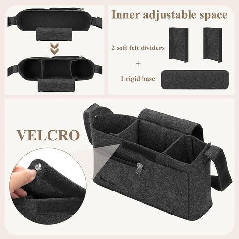 Bacmaxi Found Stroller Vercizer Bag مع حامل كوب - سعة كبيرة ، جيوب متعددة الاستخدامات ، تخزين Caddy عالمي ودائم لحفازات الأطفال ، زجاجات أساسية (أسود) in Kuwait