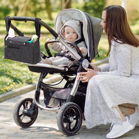 Bacmaxi Found Stroller Vercizer Bag مع حامل كوب - سعة كبيرة ، جيوب متعددة الاستخدامات ، تخزين Caddy عالمي ودائم لحفازات الأطفال ، زجاجات أساسية (أسود) in Kuwait