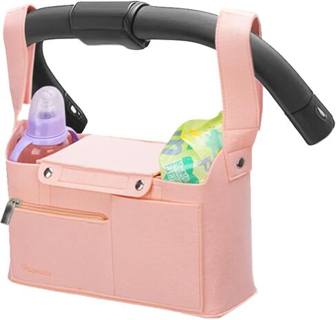 PACMAXI Felt Stroller Organizer Bag with Cup Holder - Large Capacity, Versatile Pockets, Universal and Durable Stroller Caddy Storage for Baby Diapers, Bottles Essentials (Black) in Saudi Arabia