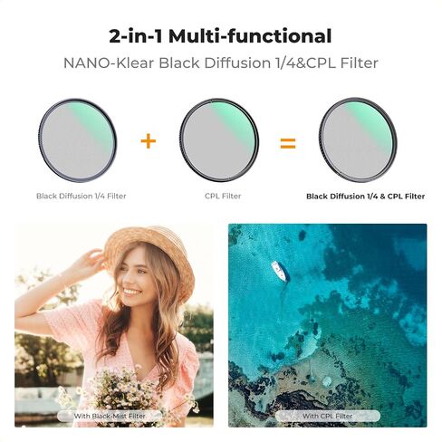 K & F Concept 82mm Diffusion Black 1/4 والاستقطاب الدائري IN-1 Filter Pro Mist Filter تأثير مستقطب سينمائي مع طلاء 18 طبقة لعدسات الكاميرا (K-Series) in Kuwait
