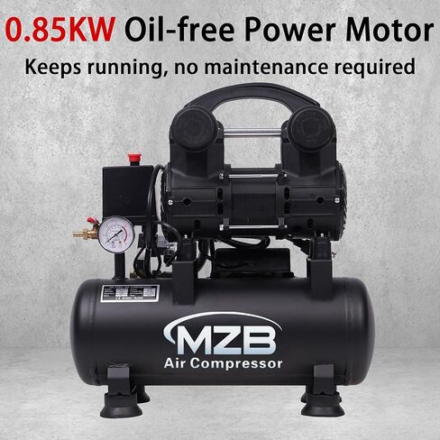 MZB 2.4 Gallon Ultra Quiet Air Compressor 110V/60Hz 1.0HP 5.65CFM, MAX 115PSI Steel Tanks Oil-Free 68dB Noise Level Air Compressor for Spray Painting, Auto Repair, Carpentry Decoration in Kuwait