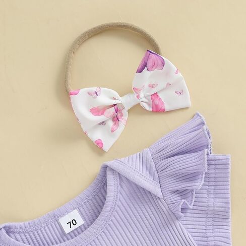 Engofs Baby Girl Clothes Newborn Summer Outfits Short Sleeve Romper Ruffle Bloomers Shorts with Headband in Kuwait