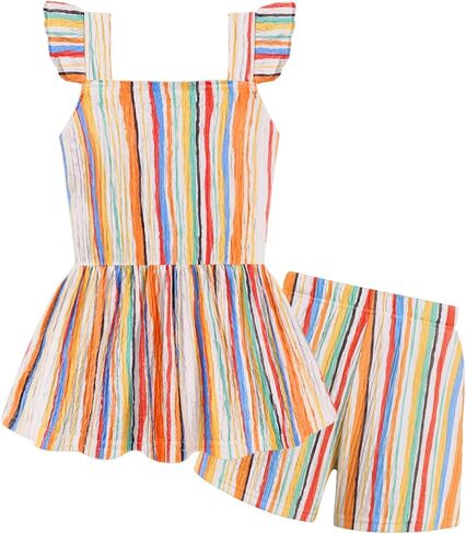 Arshiner Toddler Girl Clothes 2 Piece Summer Outfit Ruffle Sleeveless Top and Shorts Set with Pockets 2-7Y in Saudi Arabia