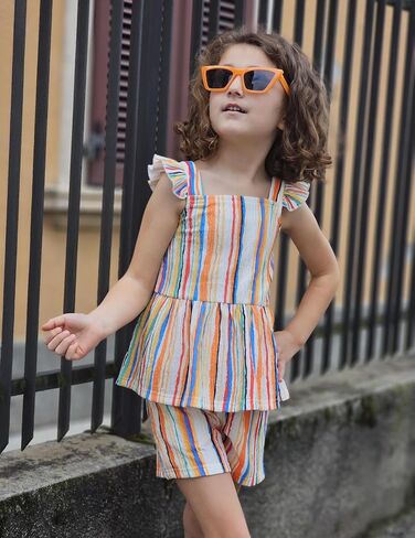 Arshiner Toddler Girl Clothes 2 Piece Summer Outfit Ruffle Sleeveless Top and Shorts Set with Pockets 2-7Y in Saudi Arabia
