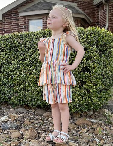 Arshiner Toddler Girl Clothes 2 Piece Summer Outfit Ruffle Sleeveless Top and Shorts Set with Pockets 2-7Y in Saudi Arabia