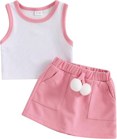 Madjtlqy Toddler Girl Girl Summer Clortsless Tank Tops Skorts Skorts Skorts 2PCS Baby Outfit 1-5y in Kuwait