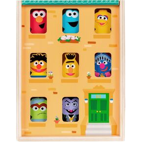 KIDS PREFERRED 123 Sesame Street Wood Brownstone Building Mix and Match Wooden Play Set Puzzle with Storage Case, Toddler Sorting and Matching Puzzles