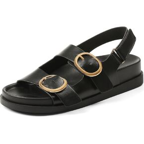 Lovee Cosee Flat Sandals for Women with Cushioned Footbed Open Toe Double Buckle Adjustable Hook-Loop Dress Summer Sandals Casual Beach Pool Party