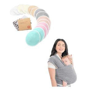 Keababies Reusable Nursing Pads and Baby Wrap Carrier - 14 Washable Organic Breastfeeding Pads + Wash Bag - All in 1 Original Breathable Baby Sling and Nursing Pads