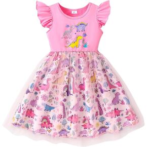 Toddler Baby Girls Tulle Dress Dinosaur Birthday Party Outfit Flutter Sleeve Princess Dresses Tutu Skirt
