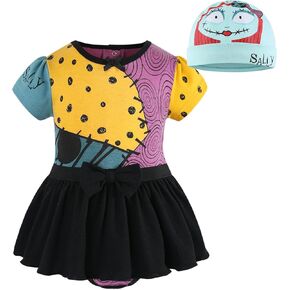 Disney Nightmare Before Christmas Sally Girls’ Bodysuit Dress and Cap Set for Newborn and Infant - Multicolor