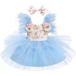 ODASDO Baby Girl Toddler Kids Cow Print Butterfly Princess Tutu Romper Dress with Bowknot Headband 2pcs Set