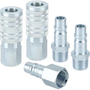 QWORK 5 Pieces Air Hose Fittings Set - 1/2" I/M Couplers & Plugs, 300 PSI, Air Compressor Accessories Quick Connect Fittings