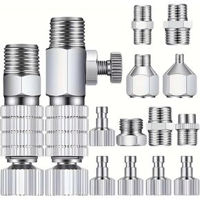 16 Pcs Airbrush Adapter Set, 1/8 and 1/4 Inch Male/Female Connectors, Quick Disconnect