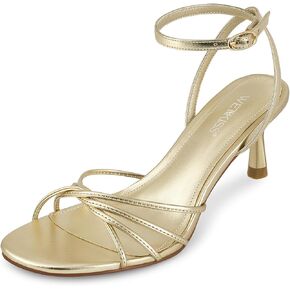 wetkiss Womens Sandals Round Open Toe Kitten Heels Adjustable Ankle Strap Low Heels Heeled Sandals for Women Summer Dress Shoes