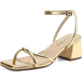 Women's Sandals Strappy Heels for Women Dressy Open Square Toe Comfort Chunky Block Heel Dress Shoes for Prom Party Wedding