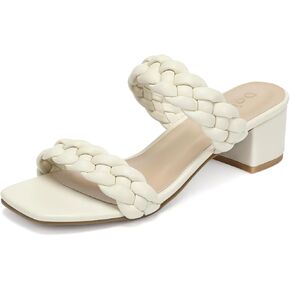Chunky Heels for Women Braided Dressy Sandals Square Open Toe Summer Shoes