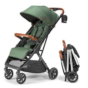 Bēbee V2 Lightweight Baby Stroller - Premium Vegan Leather, One-Hand Fold, Infinite Recline, Aircraft-Grade Aluminum Frame, XXL Canopy, and Ample Storage Umbrella Stroller - Hunter Green