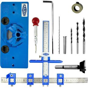 Cabinet Installation Tools Complete Set - Adjustable Cabinet Hardware Jig Kit for Handles, Knobs, Drawer Pulls - Cabinet Handle Jig, Concealed Hinge Jig, Automatic Center Punch, Drill Bits