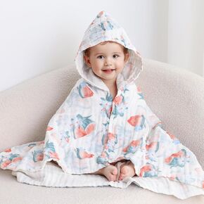 Muslin Baby Hooded Towel, Ultra Soft and Highly Absorbent Toddler Bath Towel, 100% Muslin Cotton Bath Wrap for Babies - Large Newborn Essential 43 x 43 Inch (Botanical)