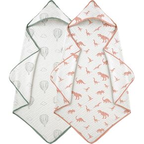 Muslin Hooded Baby Towels for Newborns, 32"x32", 100% Cotton – 6 Layers Super Soft Absorbent Breathable, Baby Bath Towel, Toddler Bath Towel – Pack of 2
