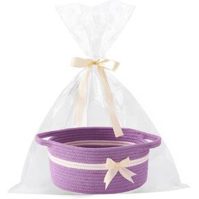 هدية فارغة سلة bowknot مع شرائط وأكياس القوس والهدية ، سلال هدية الطفل المزخرفة فارغة صغيرة منسوجة حبل الكلب سلة مع مقابض ، وردي in Kuwait