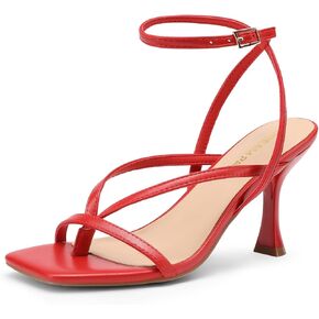 DREAM PAIRS Women's Low Kitten Heels Strappy Design with Lace Up Open Square Toe Thong Ankle Strap Shoes Fashionable Sexy Sylvestra Heeled Sandals for Dressy Occasions