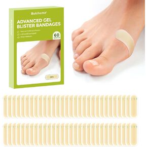 Bukihome Gel Blister Hydrocolloid Bandages - 60Pcs Blister Cushions for Foot - Water Resistant Adhesive Bandages, Toe Blister Pads for Prevention & Recovery, Reduce Friction with Heels (Triangle Pack)