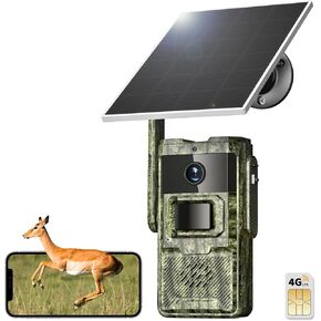 Trail Camera, 2.7K Game Cameras Cellular Trail Cameras with Night Vision Motion Activated IP66 Waterproof 4G LTE Cellular Cam 940nm No Glow Infrared LEDs Solar Powered Live Streaming Security Camera