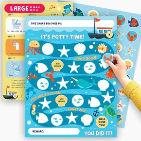 Potty Sticker Chart for Kids x10 pcs - Ocean Theme Potty Training Chart for Toddlers Boys and Girls - Toddler Routine Chart Toilet Training - Train to Poop - by Central 23
