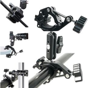 Double Super Clamp Camera Mount with Magic Arm, 360°Rotating Camera Mount for Motorcycle Umbrella Desk Studio Light Stand Holder Photography, Motorcycle Bike Accessories Tools