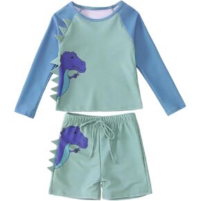 Ritatte Toddler Boy Swimsuit Baby 2Pcs Long Sleeve Swimwear Rashguard Set Dinosaur Graphic Swim Shirt Trunks Bathing Suit