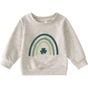 IZYJOY Toddler St Patrick's Day Sweatshirt Baby Boy Girl Cute Rainbow Shamrock Graphic Shirt Clover Long Sleeve Pullover Top