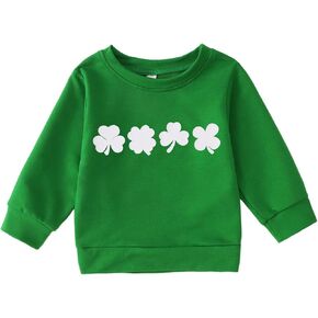 Ritatte Toddler Baby Girl Boy St Patrick's Day Sweatshirt Clover Shamrock Graphic Pullover Irish Crewneck Long Sleeve Tops
