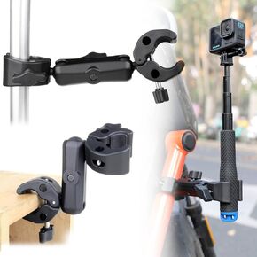 Super Clamp Double Camera Clamp, Aluminum Magic Arm Dual Ball Head Adapter Heavy Duty for Handlebar/Tripod/Photo Studio Light Stand/Umbrella Chair/Pole/Cross Bars/Motorcycle/Bike/Tabletop