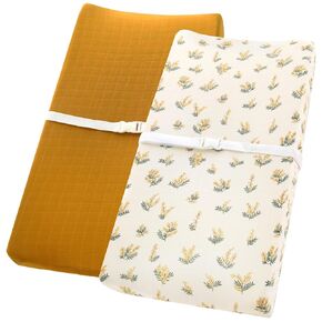 LifeTree Changing Pad Cover for Baby Girls and Boys - Breathable, Soft Muslin Fitted Diaper Changing Table Sheets Unisex - 16"x32" Organic Cotton - 2 Pack Acacia and Lavender