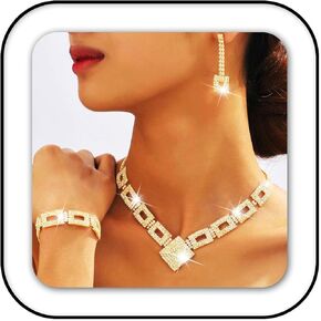 GORAIS Silver Bridal Jewelry Set Wedding Necklace Earrings Bracelet Sets Prom Formal Costume Jewelry for Brides and Women