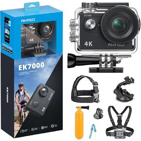 AKASO EK7000 4K30FPS 20MP WiFi Action Camera and 7 in 1 Action Camera Accessories Kit Bundle