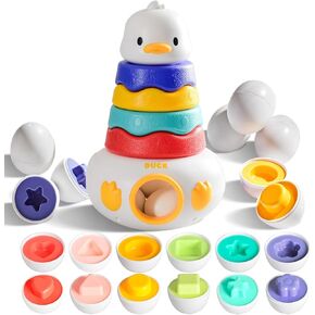 Easter Matching Eggs Toy for Toddlers 1-3, Color Shape Eggs Sorting Game with 6PCS, 3-in-1 Fine Motor Skill Montessori Toys for Toddlers, Easter Basket Stuffers Gift for Kids Boys Girls